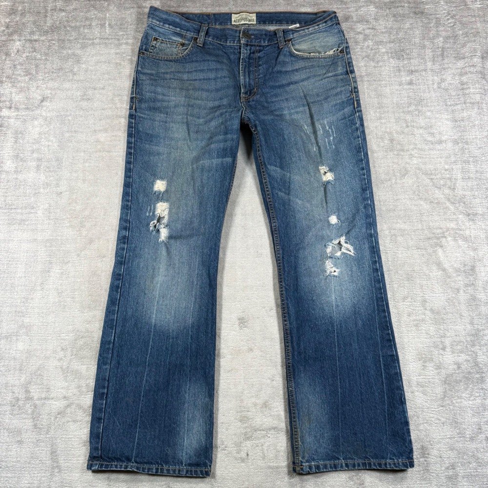 Aeropostale Jeans Mens 34x30 Blue Driggs Slim Bootcut Distressed Grunge Y2K